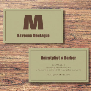 Sage Green Personalized Monogram Letter Name Business Card