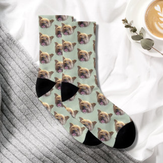Sage Green Personalized Pet Photo Christmas Gift Socks