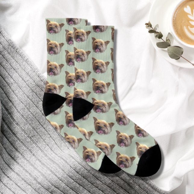 Sage Green Personalized Pet Photo Christmas Gift Socks (Creator Uploaded)
