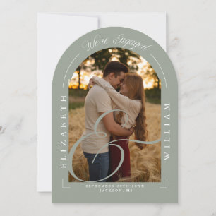 Sage Green Photo Arch Calligraphy Engagement Party Invitation