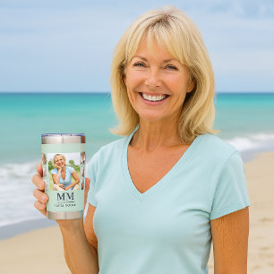 Sage green photo collage monogram name insulated tumbler