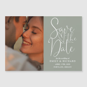 Sage Green Photo Elegant Wedding Save The Date Magnetic Invitation