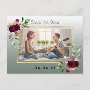 Sage green photo floral wedding Save the Date Announcement Postcard
