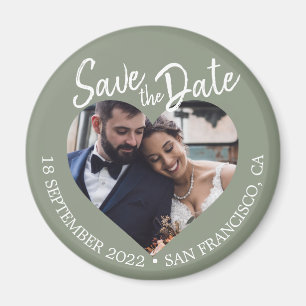Sage Green Photo Modern Script Save the Date Magnet
