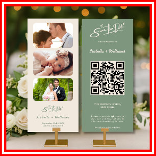 Sage Green Photo QR Code Modern Save the Date