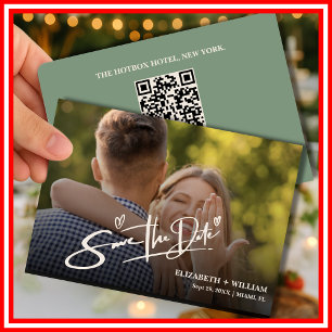 Sage Green Photo QR Code Modern Wedding Save The Date