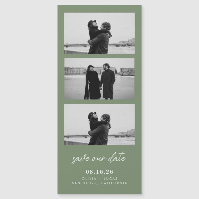 Sage Green Photo Strip Magnetic Wedding (Front)