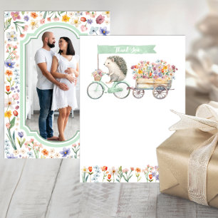 Sage Green Photo Thank You – Hedgehog Baby Shower  Card