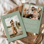 Sage Green Photo Wedding Elegant Thank You Card<br><div class="desc">Introducing our Modern Script Simple Photo Wedding Thank You Card: Elevate your gratitude with our elegant thank you cards featuring modern script and your favourite wedding photo. These cards offer a stylish and minimalist design that perfectly complements any wedding aesthetic. Personalise them with a heartfelt message of appreciation to convey...</div>