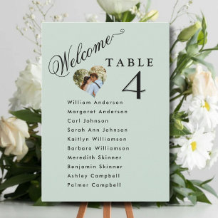 Sage Green Photo Wedding Seating Plan Cards