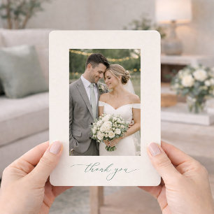 Sage Green Photo Wedding Thank You Card 