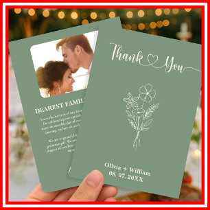 Sage Green Photo Wedding Thank You Card