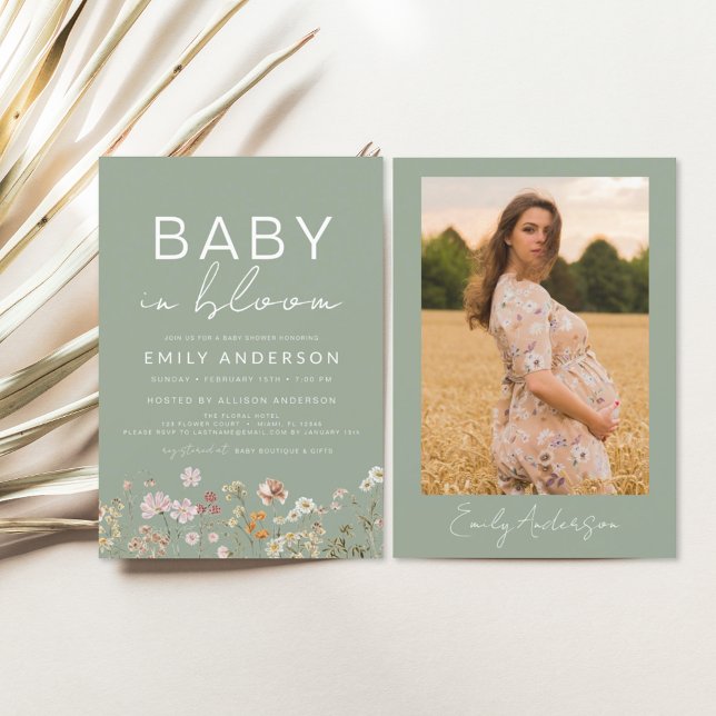 Sage Green Photo Wildflower Baby in Bloom Shower Flyer (Creator Uploaded)