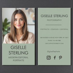 Sage Green Photographer Photo Social Media Business Card