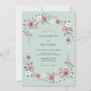 Sage Green Picturesque Rose Wedding Invitation