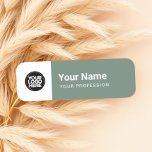 Sage Green Pin Name Tag or Magnetic with Logo<br><div class="desc">Easily personalise this Custom Minimalist Sage Green Employee Pin with name, profession, job title and business logo. A simple business design in neutral sage green and white colours fully customisable, sans-serif basic and modern fonts and a professional and clear look. Available with safety pin back or magnetic back fastener, with...</div>