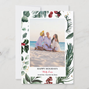 Sage Green Pine Bough Red Berry Merry Christmas  Holiday Card