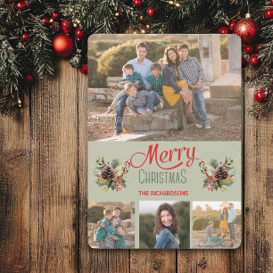Sage Green Pine Cone Bouquet DIY Photo Christmas  Holiday Card