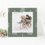 Sage Green | Pine Tree Christmas Photo Square Holiday Card<br><div class="desc">Modern Christmas | Holiday photo square card on a sage green and white pine tree pattern background.</div>