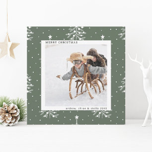 Sage Green   Pine Tree Christmas Photo Square Holiday Card