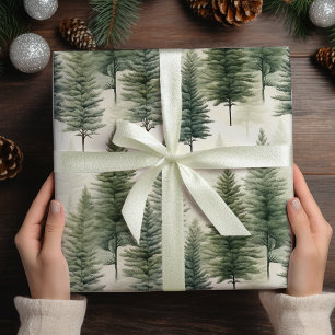 Sage Green Pine Tree Wrapping Paper Sheet