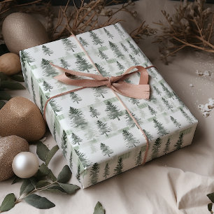 Sage Green Pine Trees Christmas  Wrapping Paper