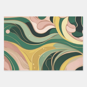 Sage green pink abstract Wrapping Paper 3 Sheets