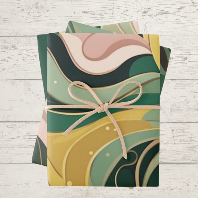 Sage green pink abstract Wrapping Paper 3 Sheets (Creator Uploaded)
