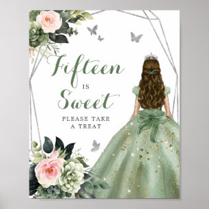 Sage Green Pink Blush XV Años Fifteen is Sweet Poster