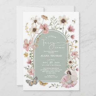 Sage Green Pink Boho Fairy Wildflower Baby Shower Invitation
