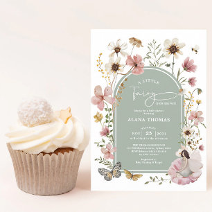 Sage Green Pink Boho Fairy Wildflower Baby Shower Invitation