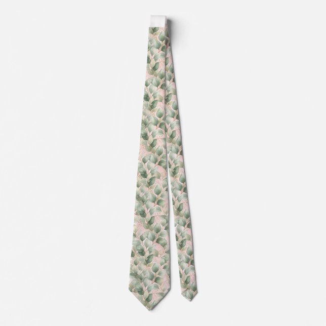 SAGE GREEN PINK BOTANICAL TIE GIFT FOR DAD (Front)