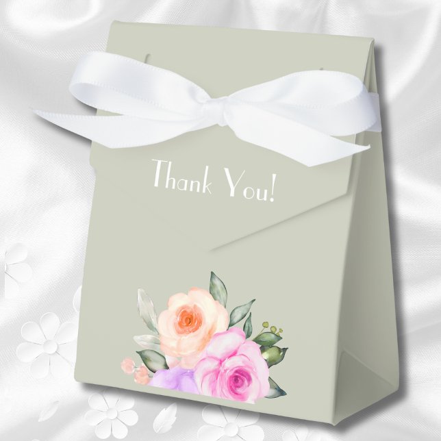 Sage Green Pink Bright Floral Roses Bridal Shower Favour Box (Creator Uploaded)