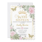 Sage Green Pink Floral Butterflies Gold Sweet 16