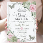 Sage Green Pink Floral Butterflies Silver Sweet 16 Invitation<br><div class="desc">This chic Sweet 16 Birthday invitation features a silver glitter geometric frame adorned by delicate watercolor sage green, pale pink floral, soft sage greenery and sage and silver butterflies. Personalise it with your details easily and quickly, simply press the customise it button to further re-arrange and format the style and...</div>