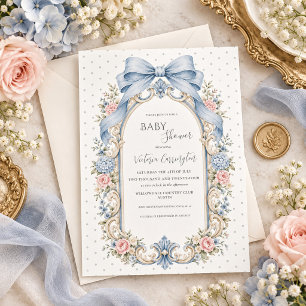 Sage Green Pink Floral Vintage Baby Shower Invitation