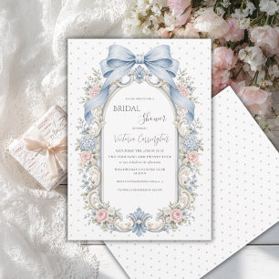 Sage Green Pink Floral Vintage Bridal Shower Invitation