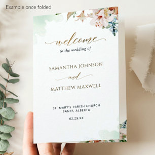 Sage Green Pink Floral Wedding Ceremony Program