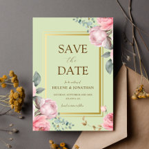 Sage Green Pink Garden Elegant Floral Wedding
