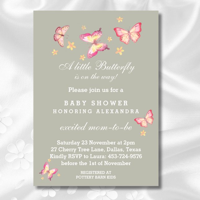 Sage Green Pink Peach Butterfly Baby Girl Shower I Invitation (Creator Uploaded)
