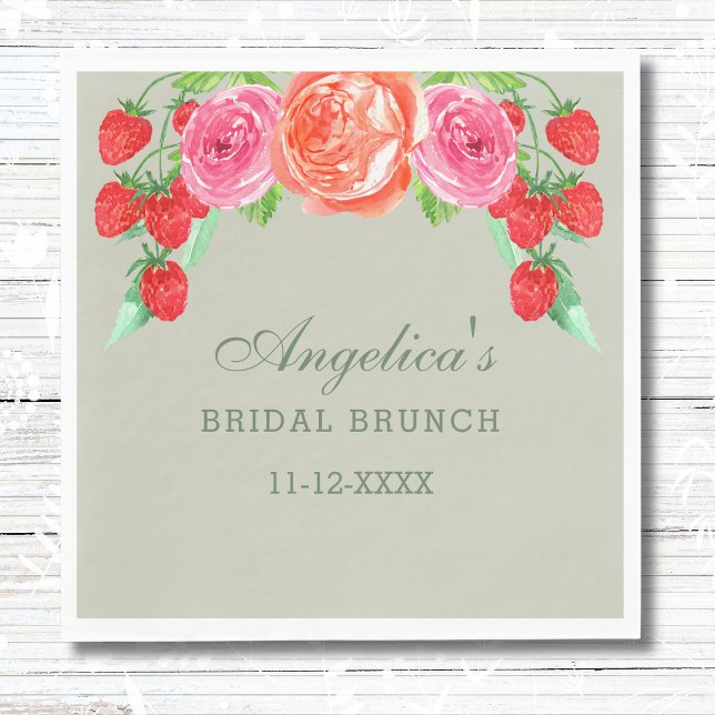 Sage Green Pink Peach Peony Bridal Brunch  Napkin (Creator Uploaded)