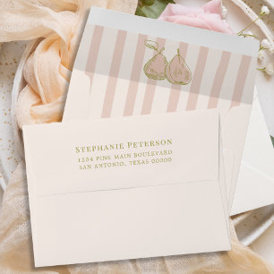 Sage Green Pink Pear Hand Drawn Stripes Addressed Envelope