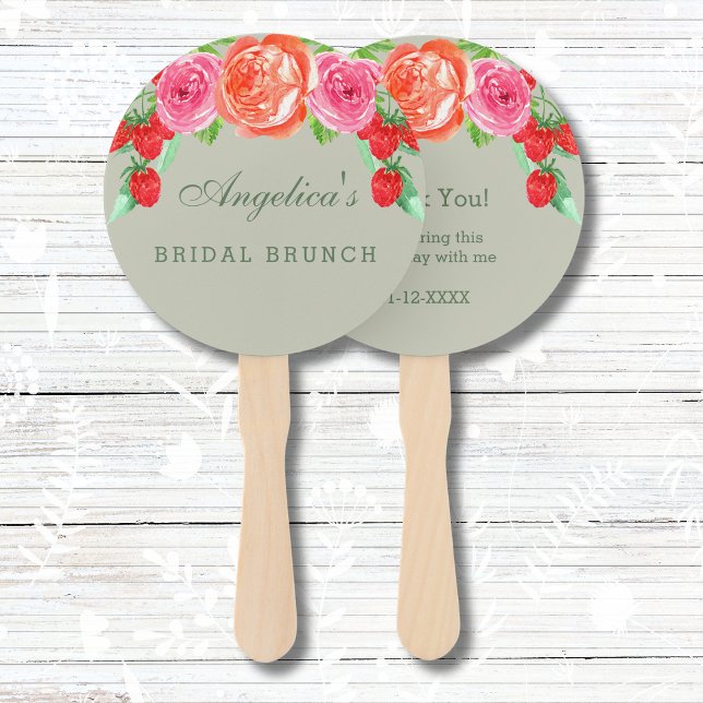 Sage Green Pink Peony Bridal Brunch Thank You Hand Fan (Creator Uploaded)