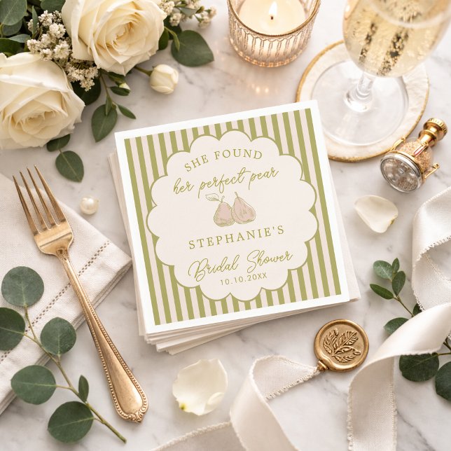 Sage Green Pink Preppy Perfect Pear Bridal Shower  Napkin (Creator Uploaded)