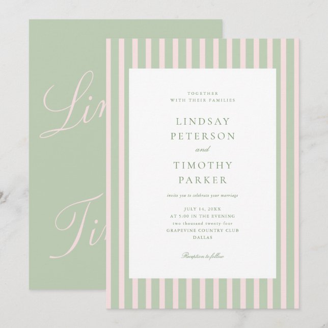 Sage Green Pink Summer Wedding Invitation (Front/Back)