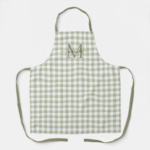 Sage Green Plaid Apron with Monogram & Name