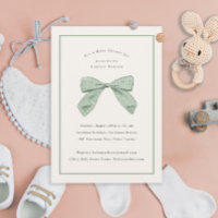 Sage Green Plaid Bow Elegant Baby Shower