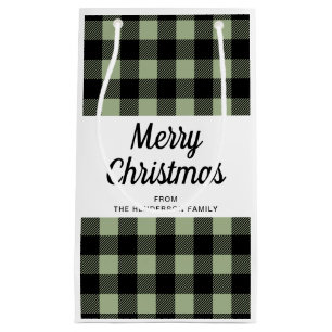 Sage Green Plaid Merry Christmas Small Gift Bag
