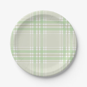 Sage Green Plaid Paper Plate   Baby Shower Party 