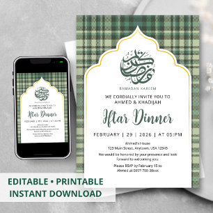 Sage Green Plaid Pattern Ramadan Iftar Invitation